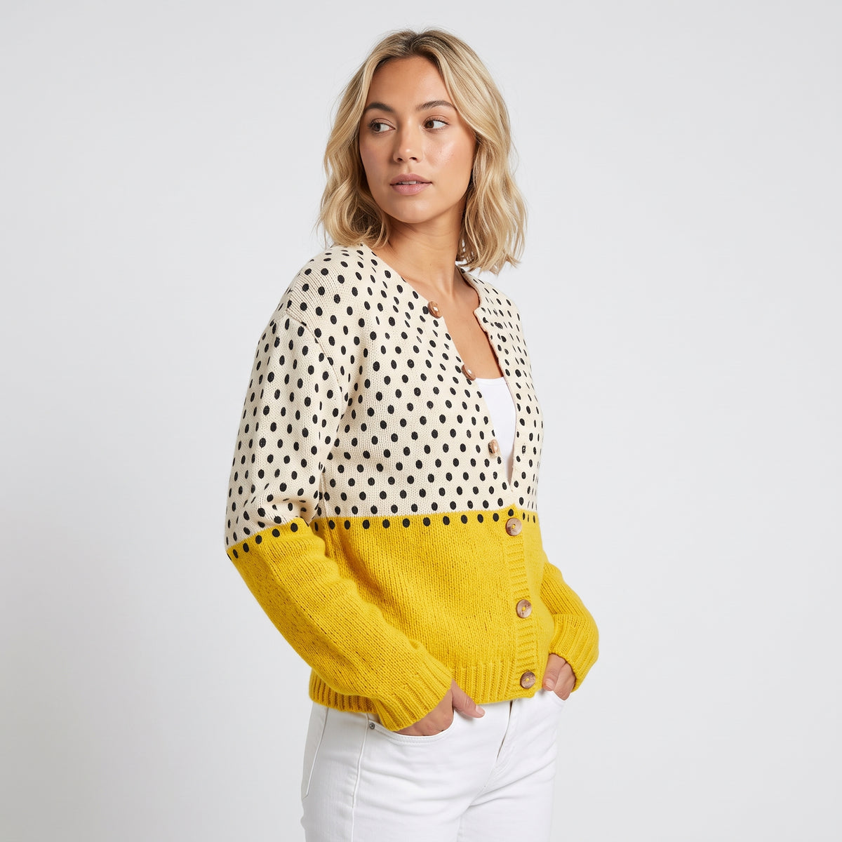 Damen Strickjacke Oversized mit Polka-Dot-Muster