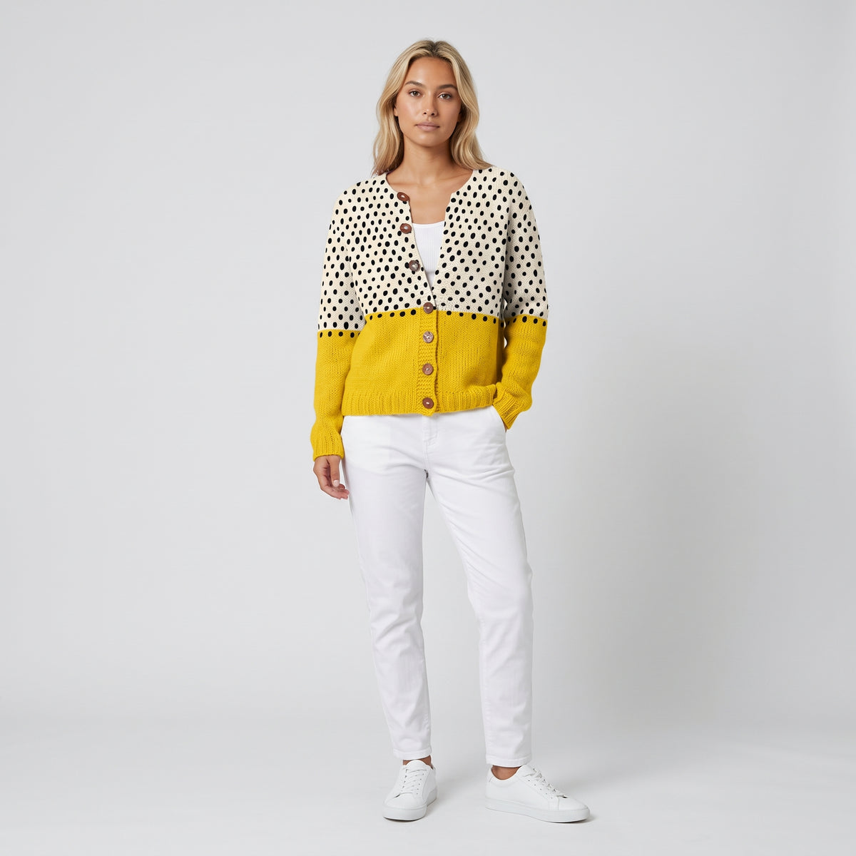 Damen Strickjacke Oversized mit Polka-Dot-Muster
