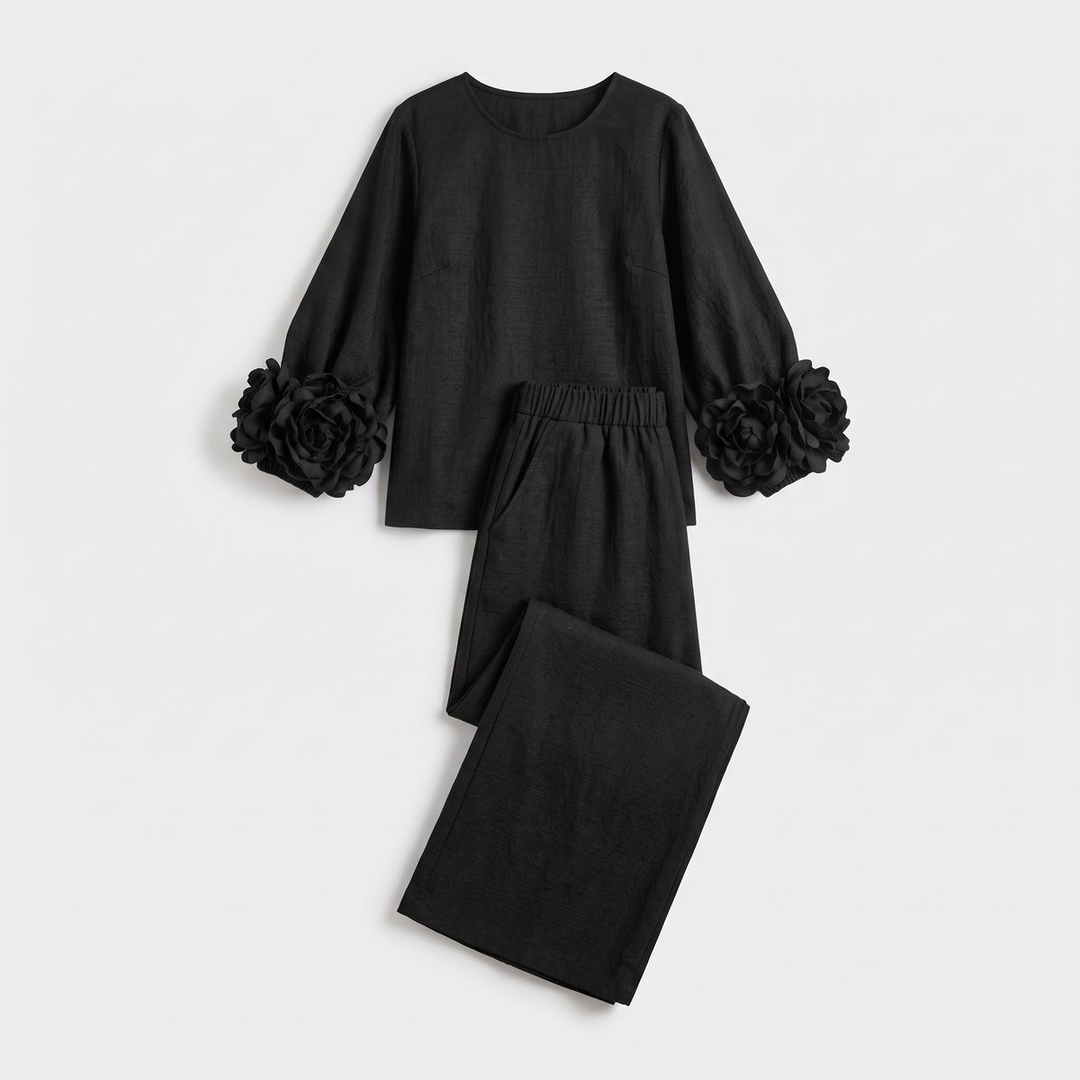 Damen Zweiteiler mit weiter Hose – Relaxed Fit — Black