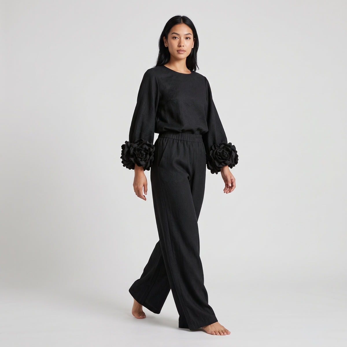 Damen Zweiteiler mit weiter Hose – Relaxed Fit — Black