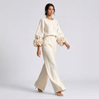 Damen Zweiteiler mit weiter Hose – Relaxed Fit — White