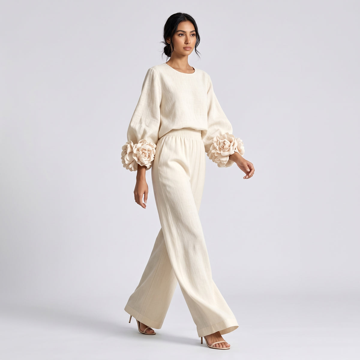 Damen Zweiteiler mit weiter Hose – Relaxed Fit — White