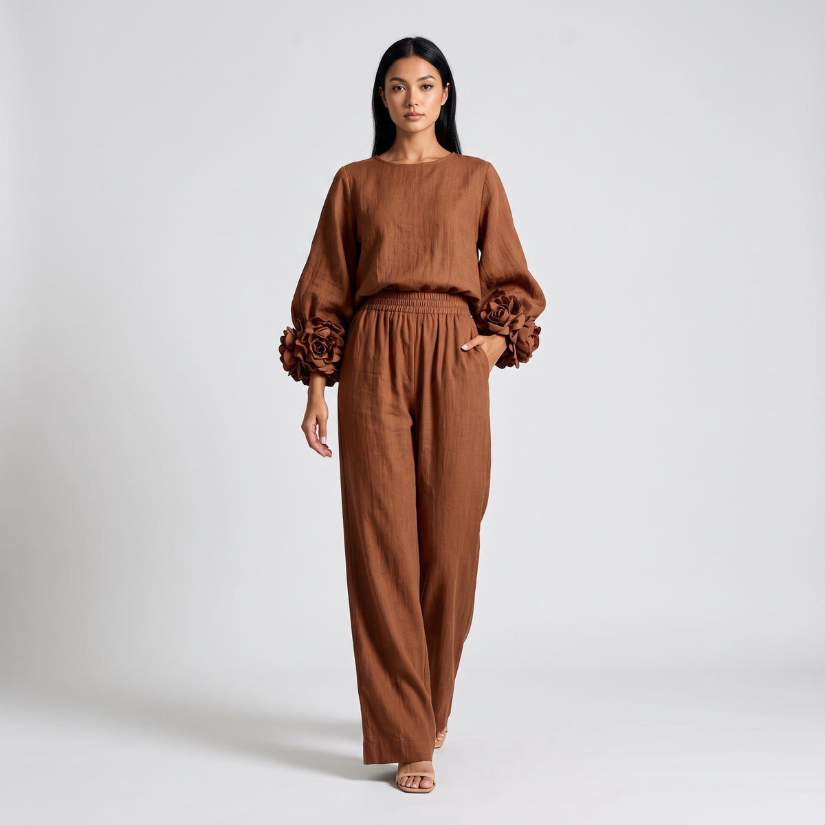 Damen Zweiteiler mit weiter Hose – Relaxed Fit — Brown