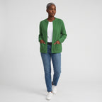 Damen Offene Strickjacke mit Taschen – Relaxed Fit — Grün