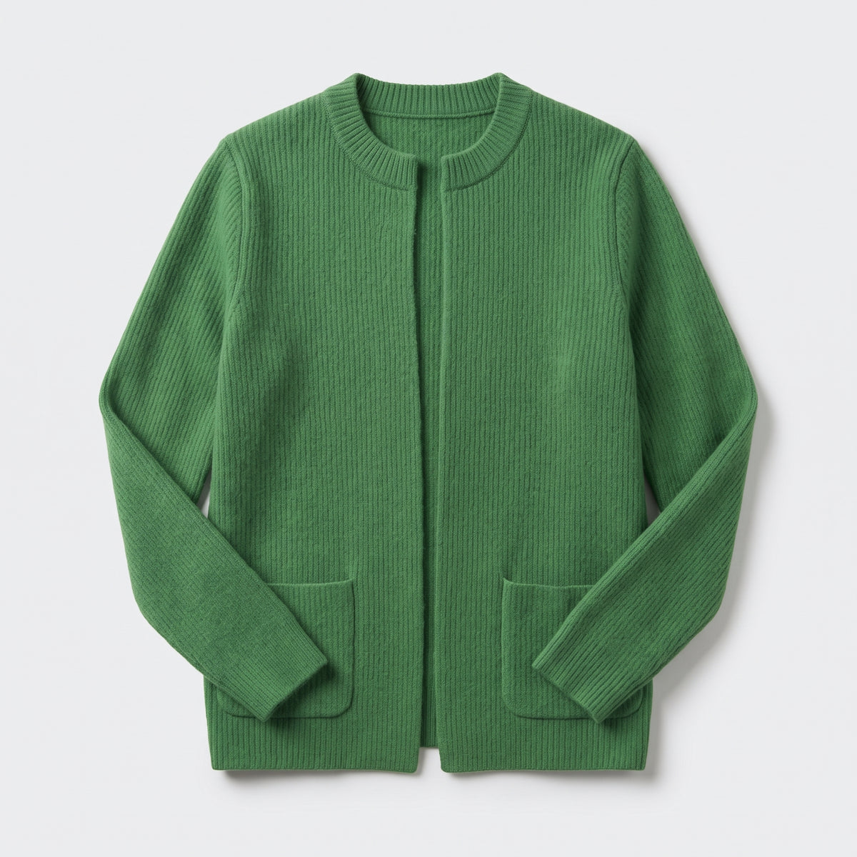 Damen Offene Strickjacke mit Taschen – Relaxed Fit — Grün