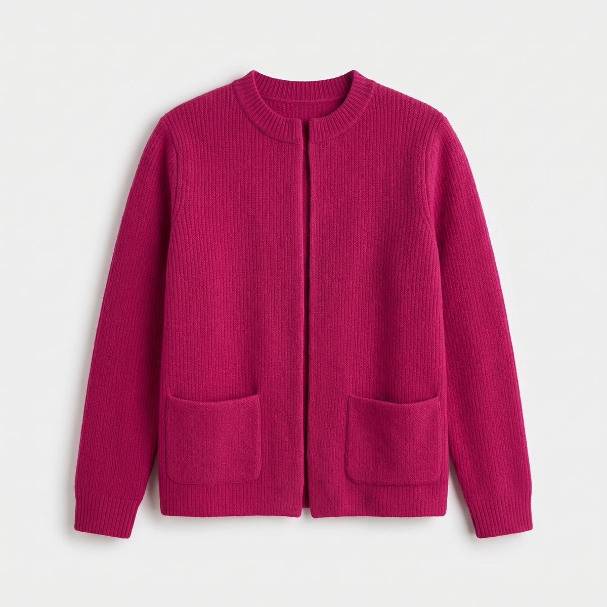Damen Offene Strickjacke mit Taschen – Relaxed Fit — Rosa