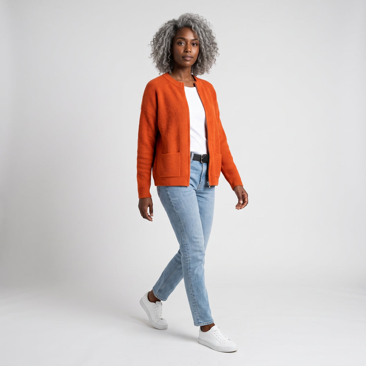 Damen Offene Strickjacke mit Taschen – Relaxed Fit — Orange