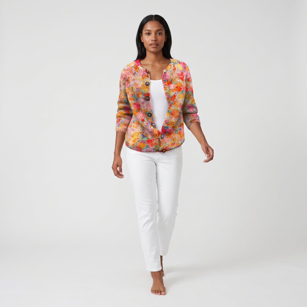 Damen Strickjacke mit Blumenprint – Relaxed Fit