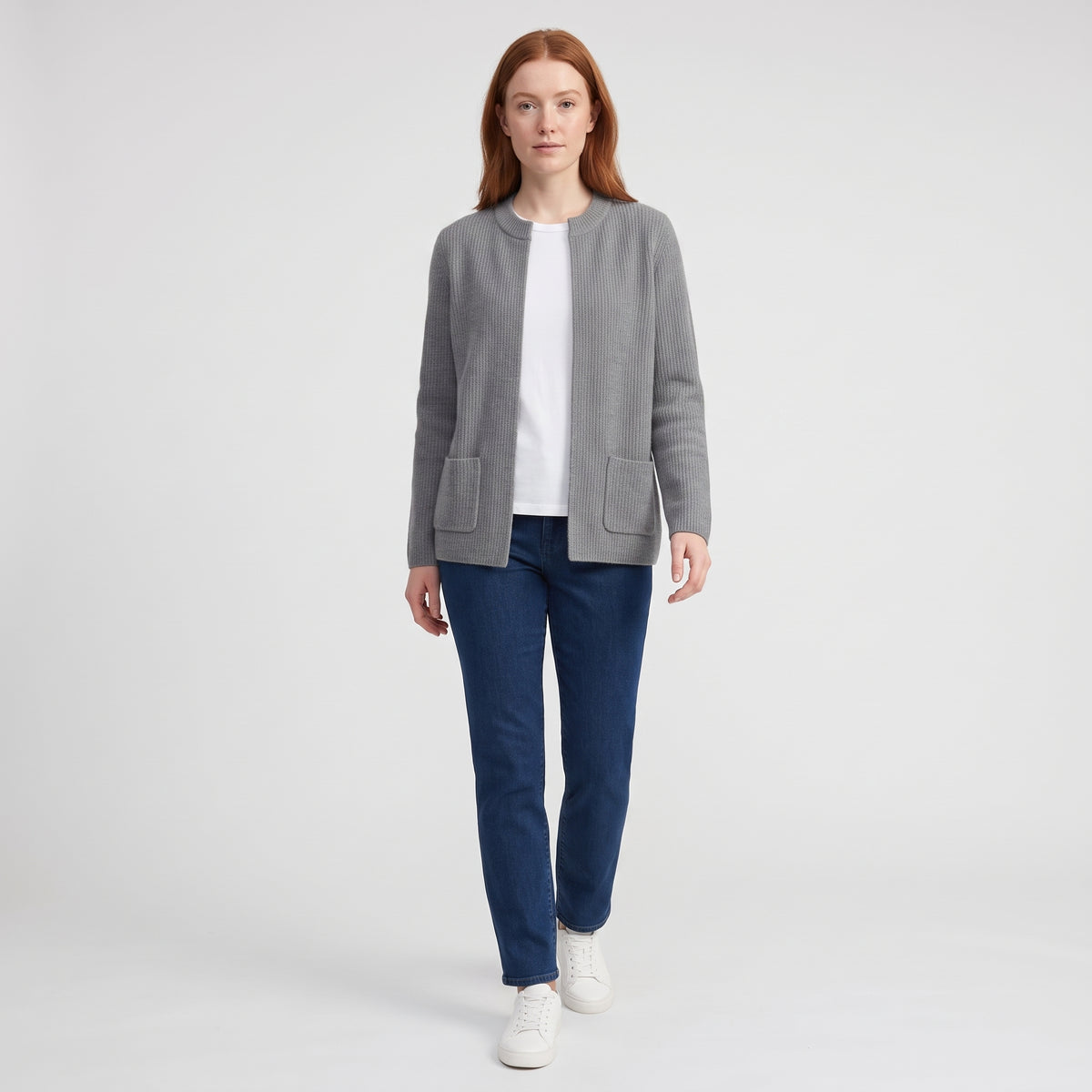 Damen Offene Strickjacke mit Taschen – Relaxed Fit — Gray