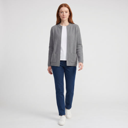 Damen Offene Strickjacke mit Taschen – Relaxed Fit — Gray
