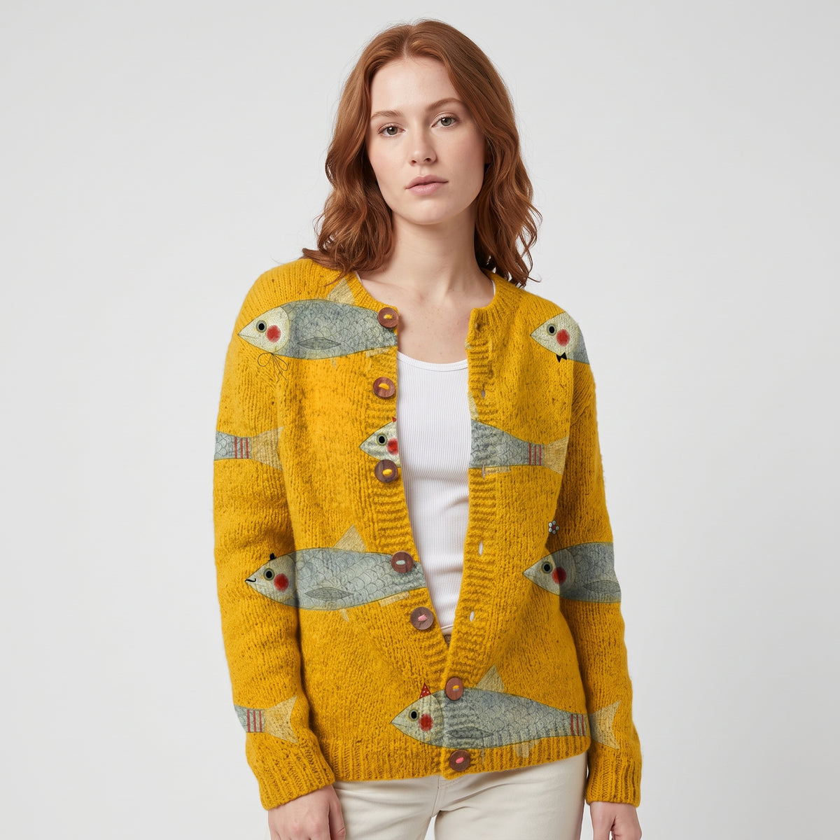 Damen Strickjacke mit Fischmuster – Relaxed Fit