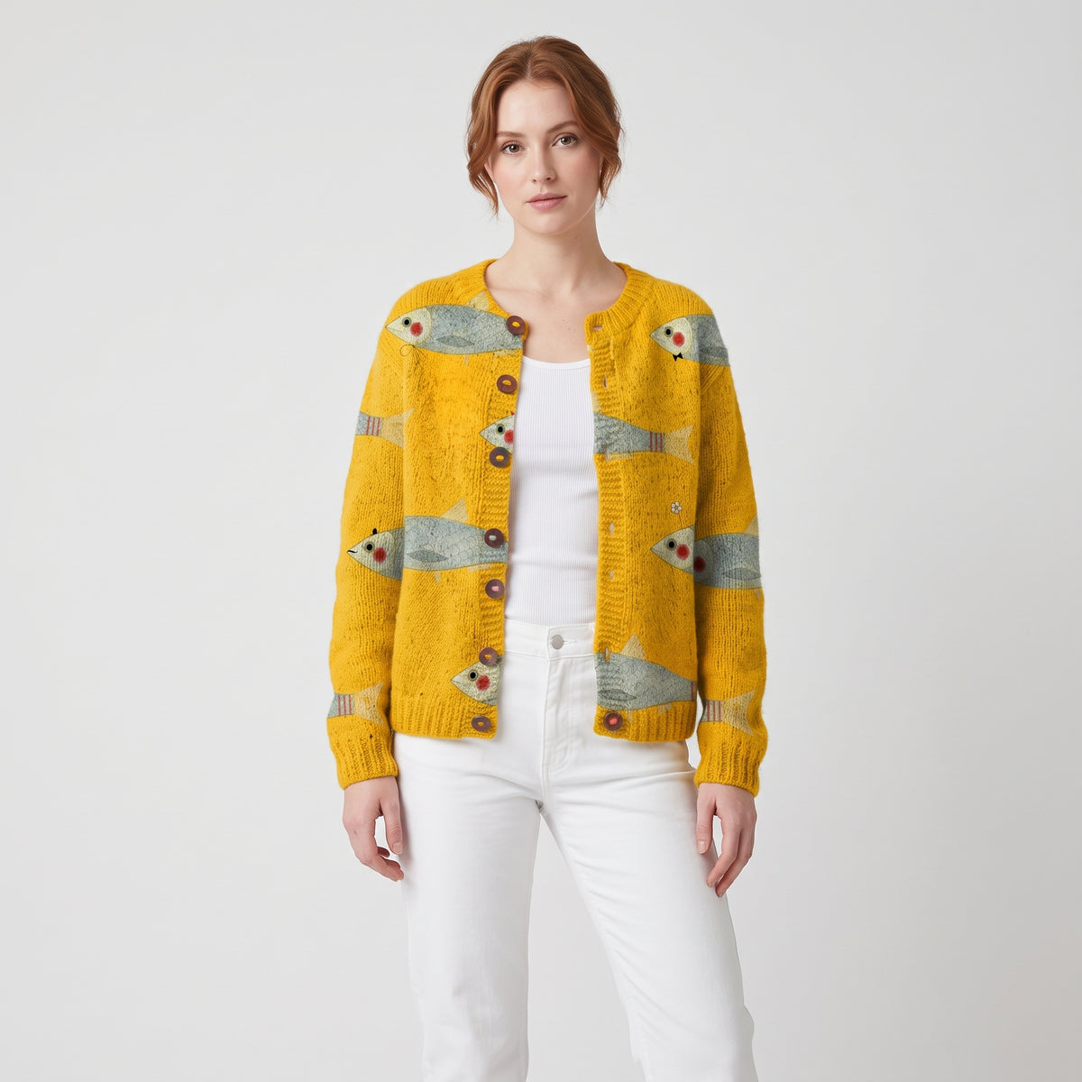 Damen Strickjacke mit Fischmuster – Relaxed Fit