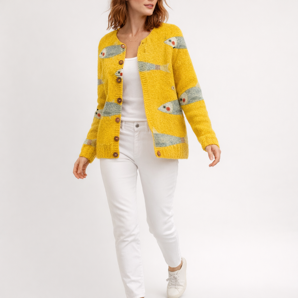 Damen Strickjacke mit Fischmuster – Relaxed Fit