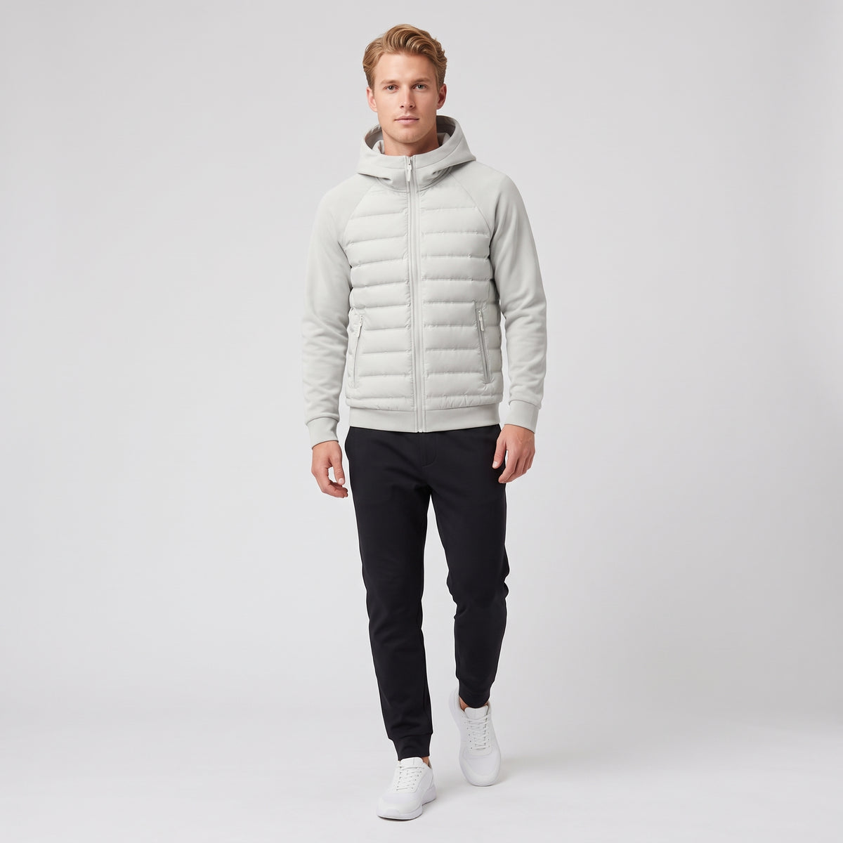 Herren Winterjacke gesteppt mit Kapuze – Regular Fit — Grau