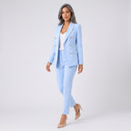 Damen Business Hosenanzug mit zweireihigem Blazer – Slim Fit — Hellblau