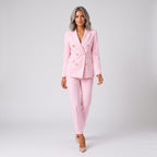 Damen Business Hosenanzug mit zweireihigem Blazer – Slim Fit — Rosa