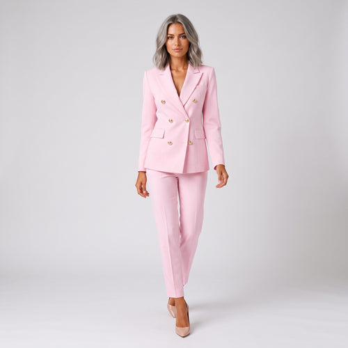 Damen Business Hosenanzug mit zweireihigem Blazer – Slim Fit — Rosa