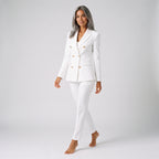 Damen Business Hosenanzug mit zweireihigem Blazer – Slim Fit — Weiß