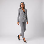 Damen Business Hosenanzug mit zweireihigem Blazer – Slim Fit — Grau
