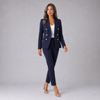 Damen Business Hosenanzug mit zweireihigem Blazer – Slim Fit — Dunkelblau