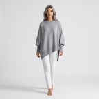 Damen Asymmetrischer Oversize Strickpullover – Relaxed Fit — Grau