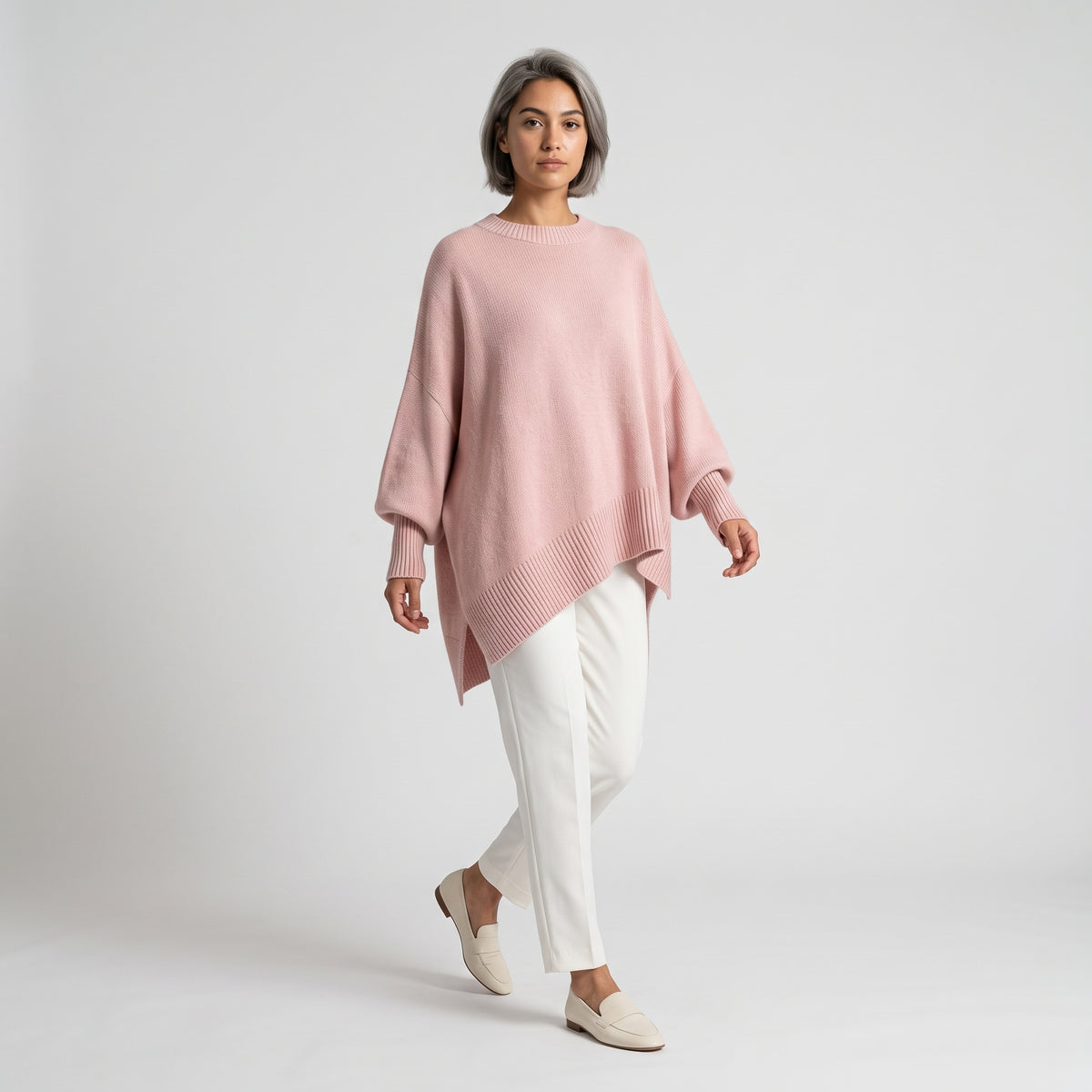 Damen Asymmetrischer Oversize Strickpullover – Relaxed Fit — Pink