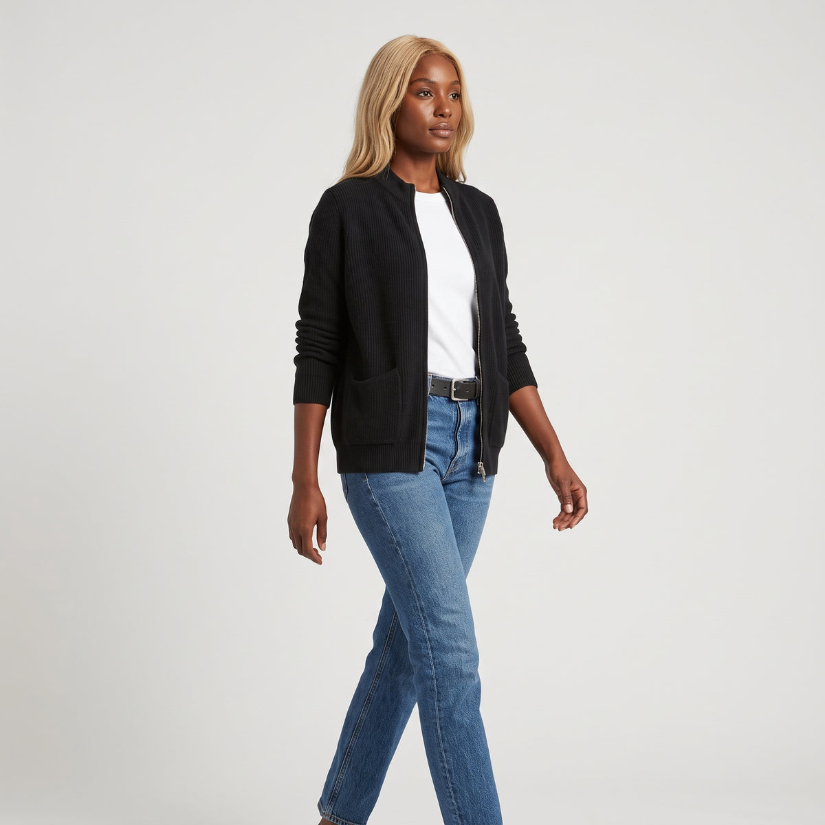 Damen Offene Strickjacke mit Taschen – Regular Fit — Schwarz