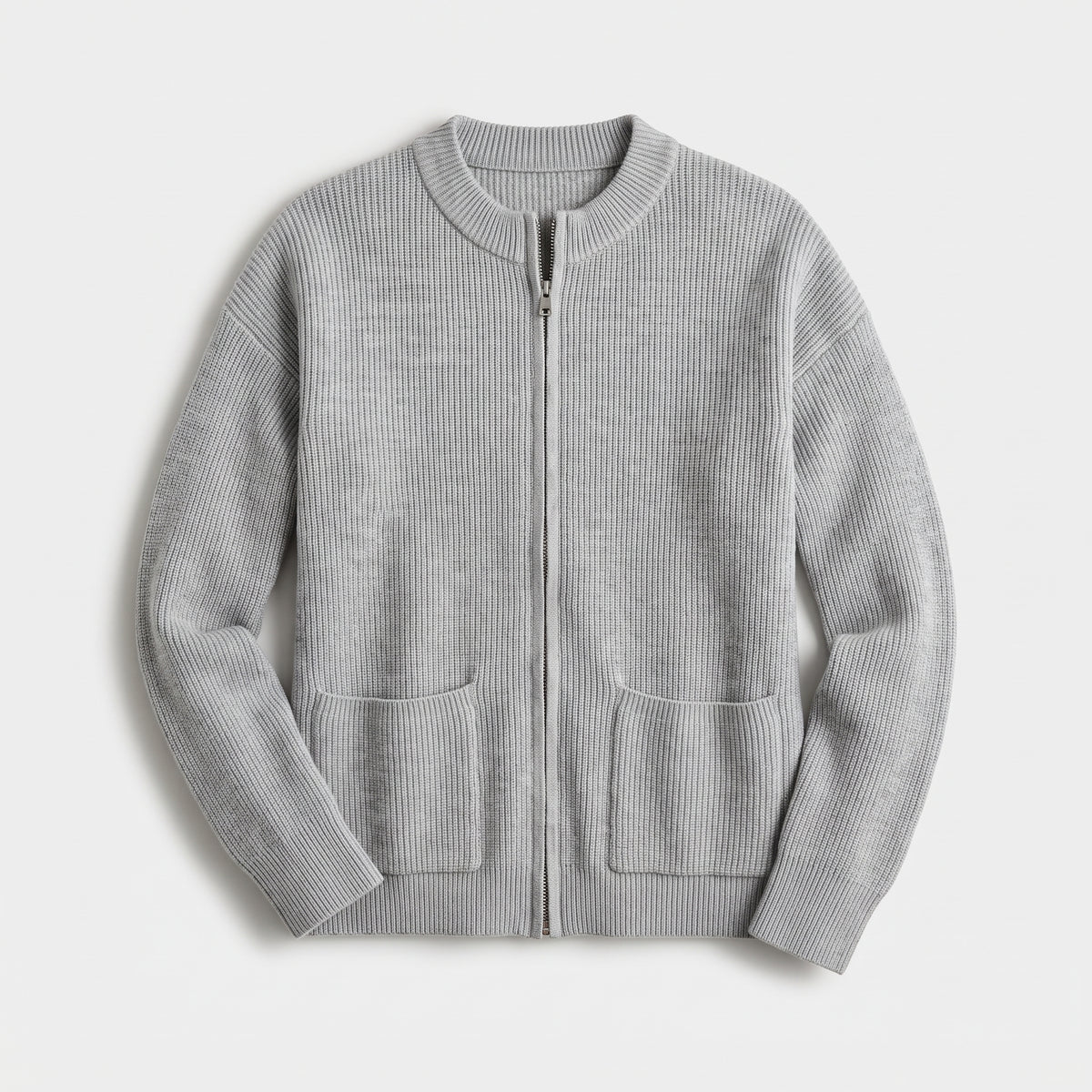 Damen Offene Strickjacke mit Taschen – Regular Fit — Grau