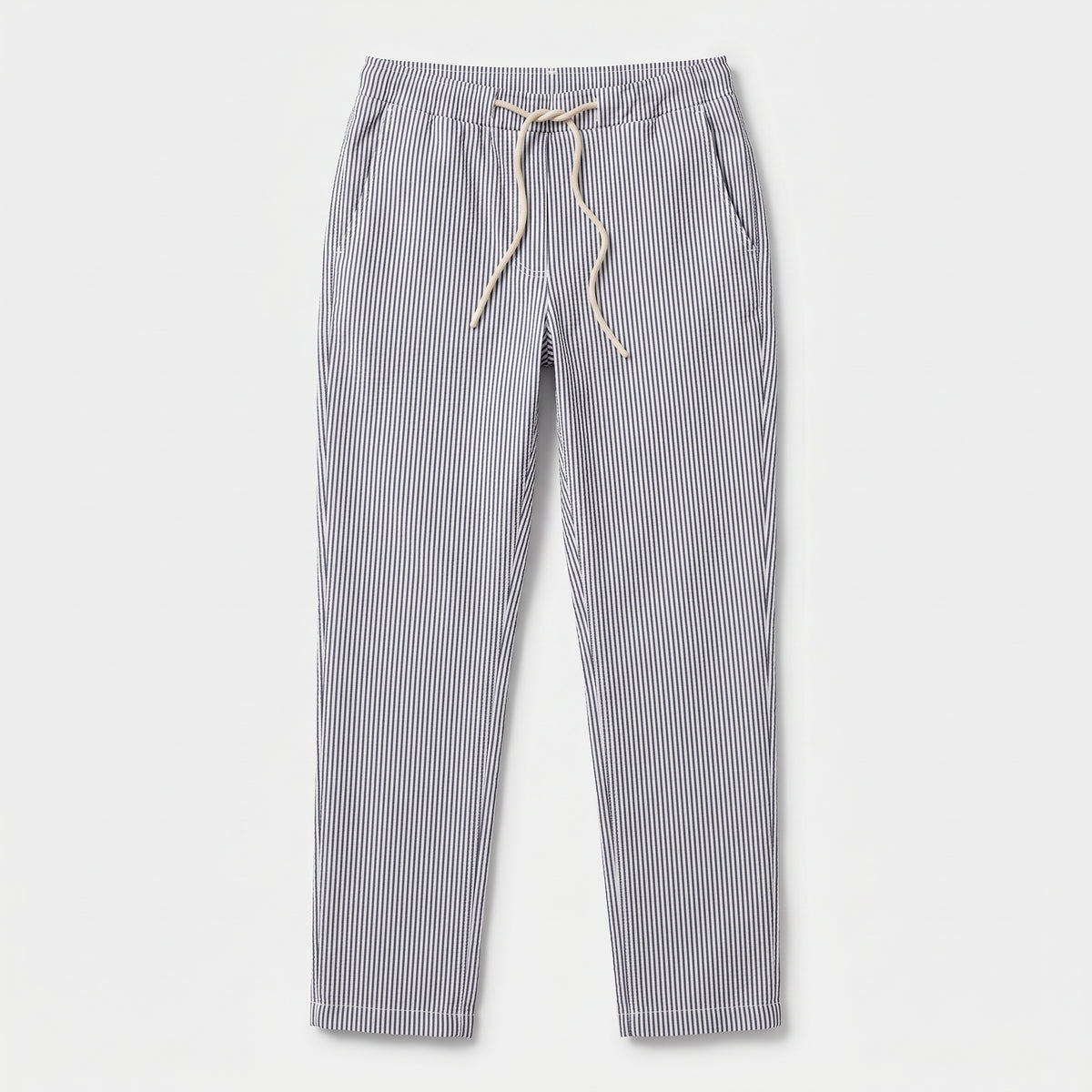 Damen Seersucker Schlupfhose mit Kordelzug – Regular Fit — Streifen/Blau