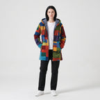 Damen Fleecejacke mit Kapuze im Colorblock-Look – Relaxed Fit