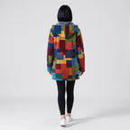 Damen Fleecejacke mit Kapuze im Colorblock-Look – Relaxed Fit