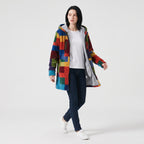Damen Fleecejacke mit Kapuze im Colorblock-Look – Relaxed Fit