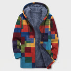 Damen Fleecejacke mit Kapuze im Colorblock-Look – Relaxed Fit