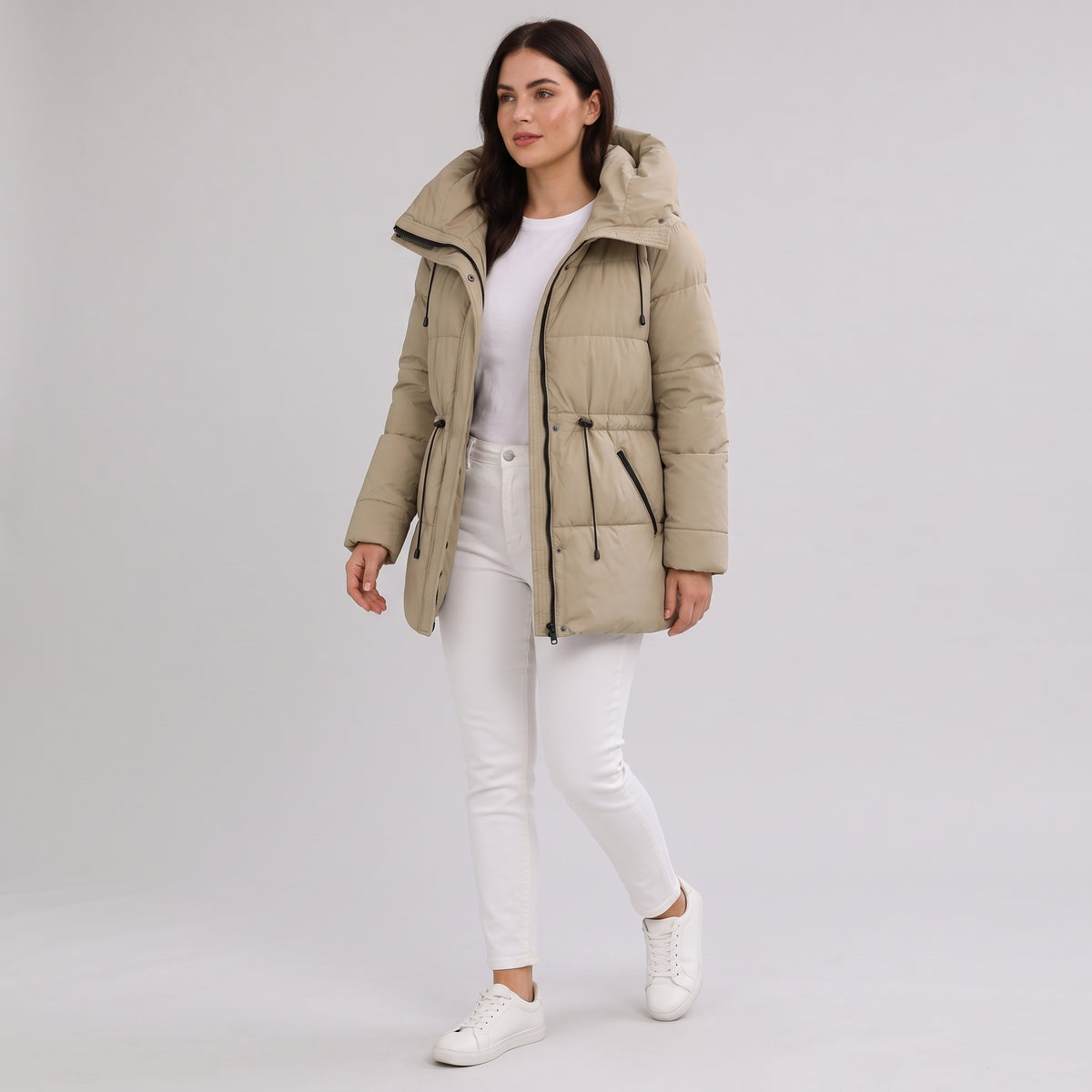 Damen Winterparka wattiert mit Kapuze – Regular Fit — Khaki