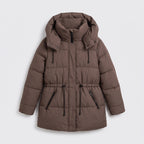 Damen Winterparka wattiert mit Kapuze – Regular Fit — Kaffee