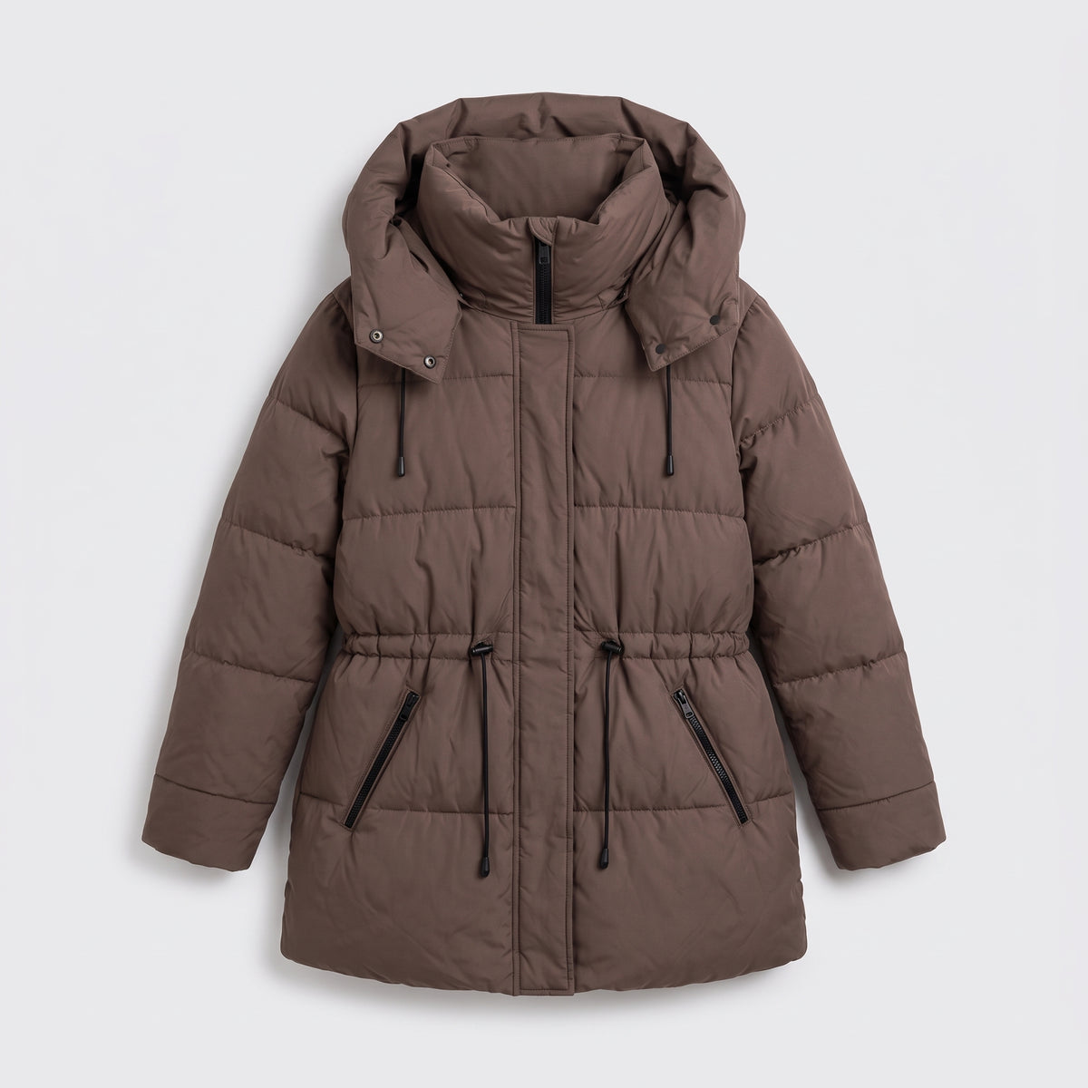 Damen Winterparka wattiert mit Kapuze – Regular Fit — Kaffee