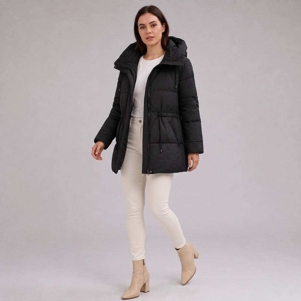 Damen Winterparka wattiert mit Kapuze – Regular Fit — Schwarz