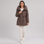 Damen Winterparka wattiert mit Kapuze – Regular Fit — Kaffee
