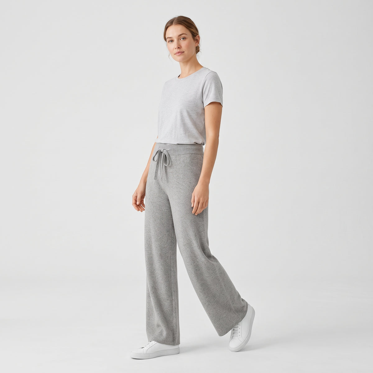 Damen Merino-Strickhose mit weitem Bein – Relaxed Fit — Grau