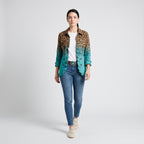 Damen Blazer mit Leopardenmuster und Farbverlauf – Regular Fit — Türkis