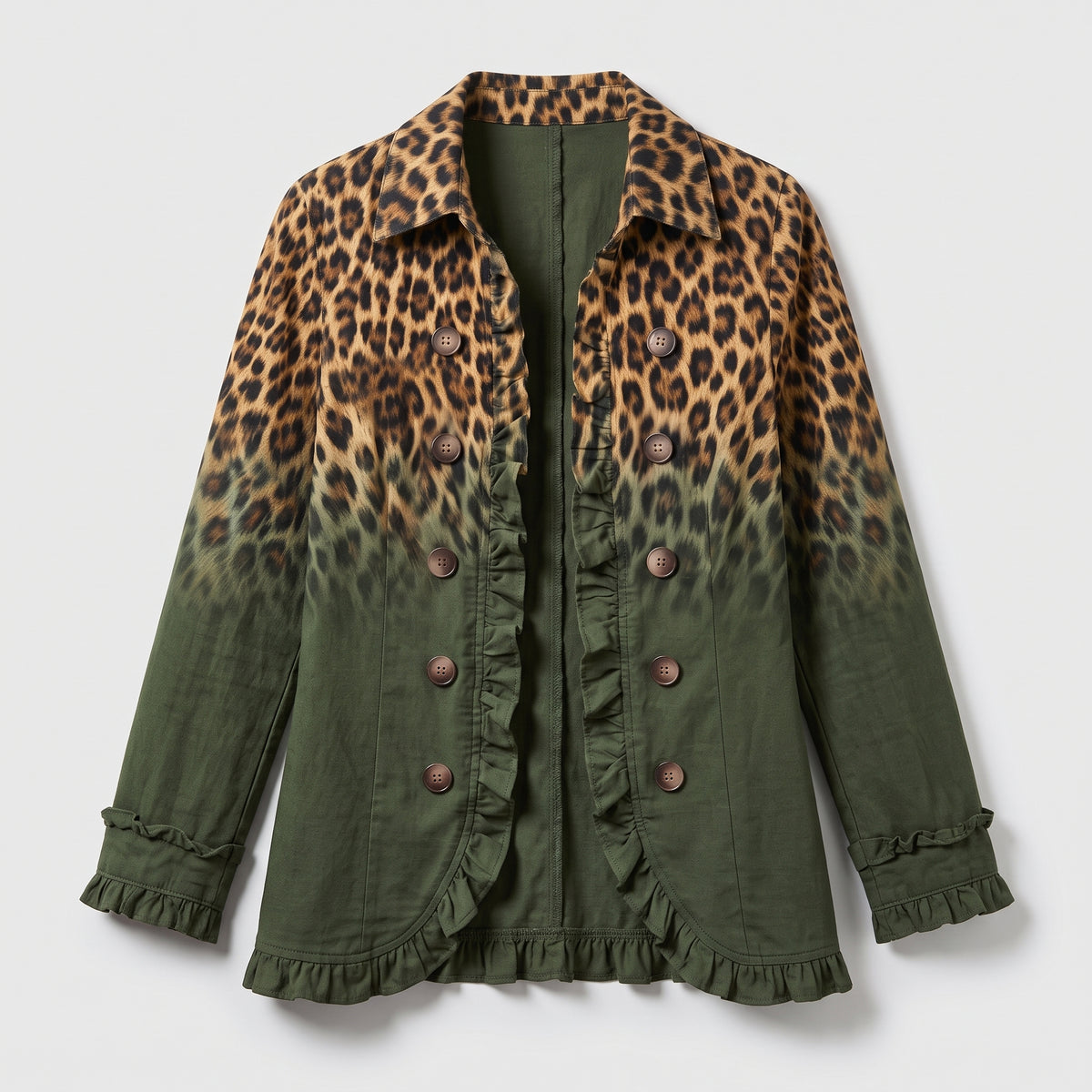 Damen Blazer mit Leopardenmuster und Farbverlauf – Regular Fit — Grün