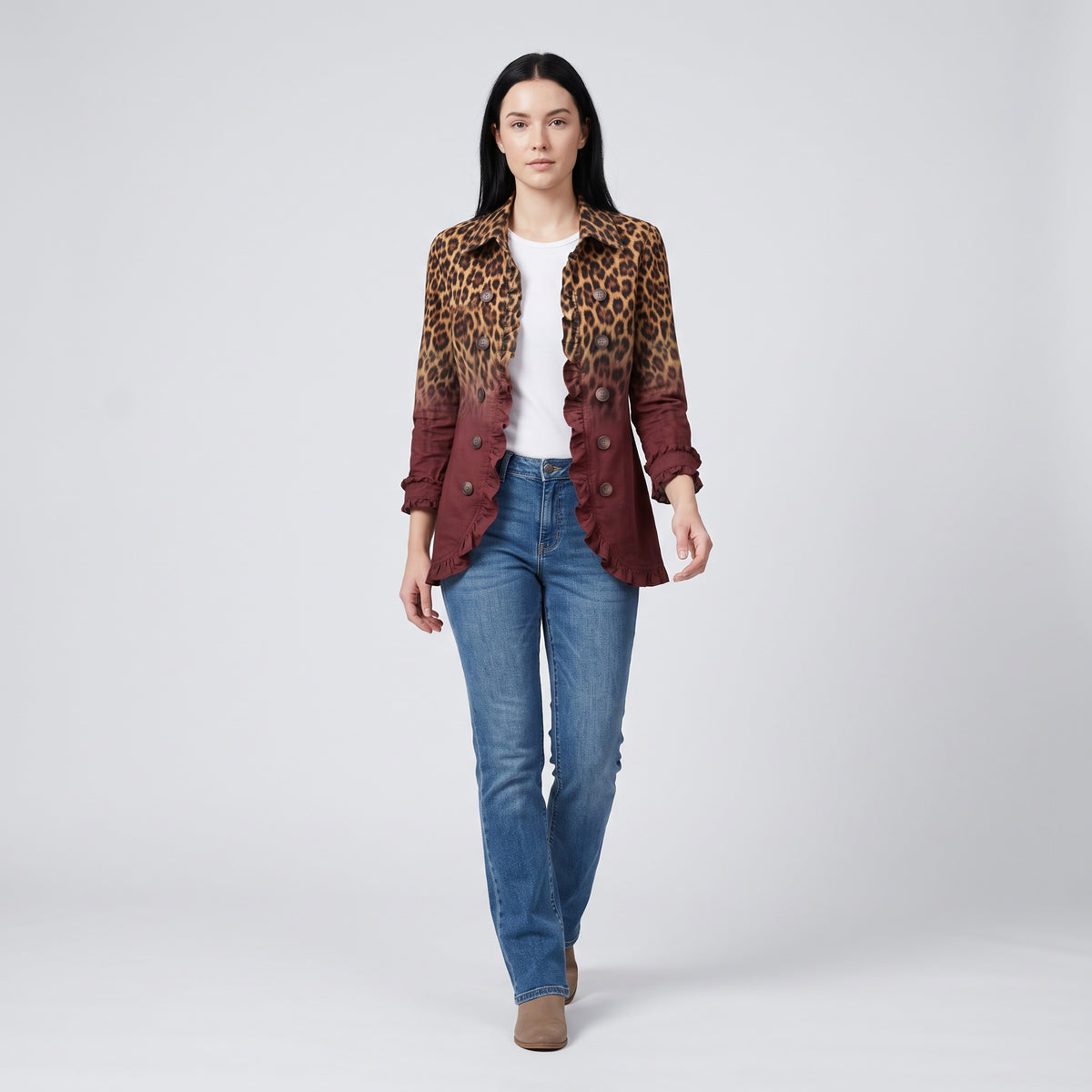 Damen Blazer mit Leopardenmuster und Farbverlauf – Regular Fit — Wein