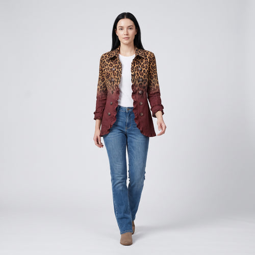Damen Blazer mit Leopardenmuster und Farbverlauf – Regular Fit — Wein