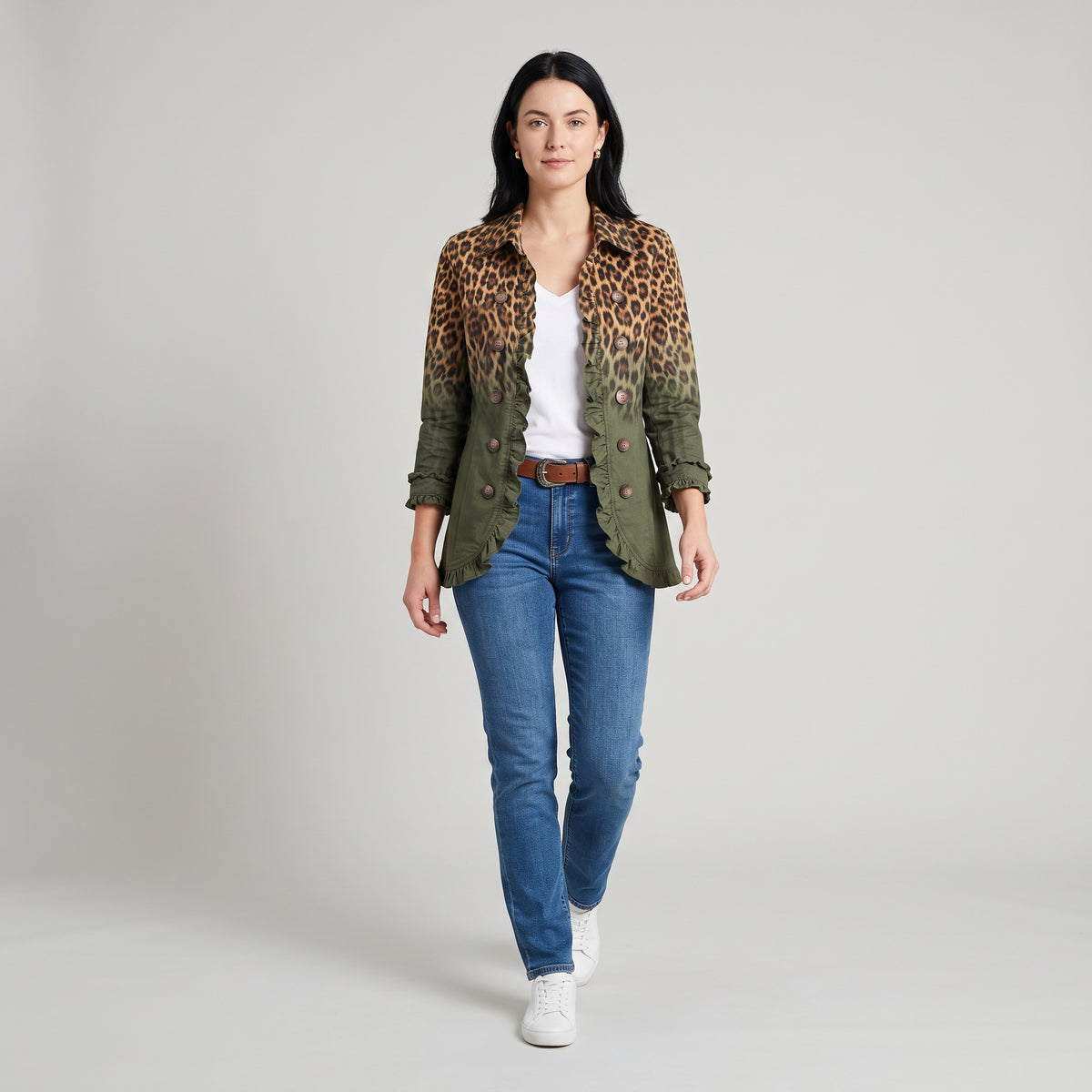 Damen Blazer mit Leopardenmuster und Farbverlauf – Regular Fit — Grün