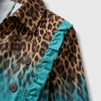 Damen Blazer mit Leopardenmuster und Farbverlauf – Regular Fit — Türkis