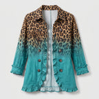 Damen Blazer mit Leopardenmuster und Farbverlauf – Regular Fit — Türkis