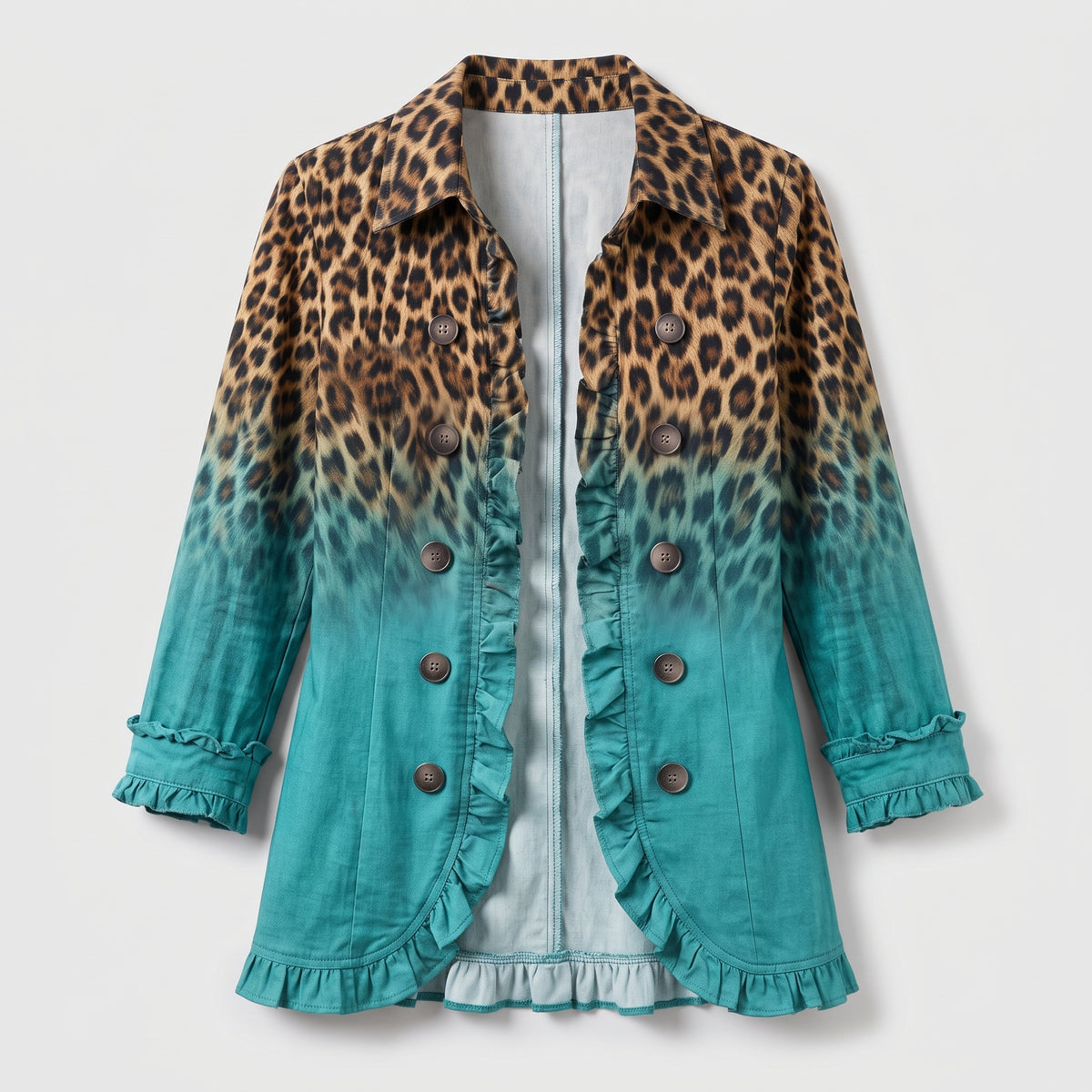 Damen Blazer mit Leopardenmuster und Farbverlauf – Regular Fit — Türkis