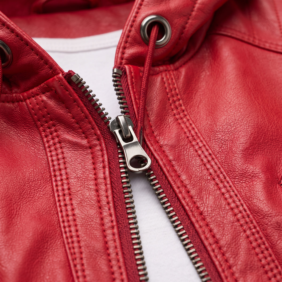 Damen Jacket aus Leder mit abnehmbarer Kapuze — Rot