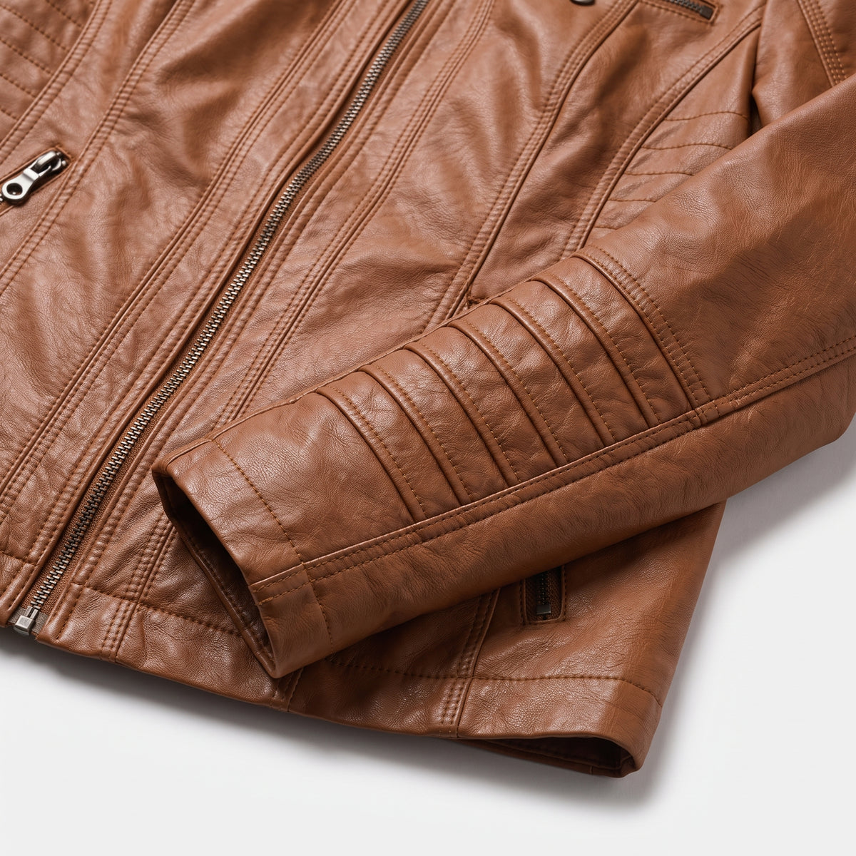 Damen Jacket aus Leder mit abnehmbarer Kapuze — Camel