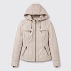 Damen Jacket aus Leder mit abnehmbarer Kapuze — Beige